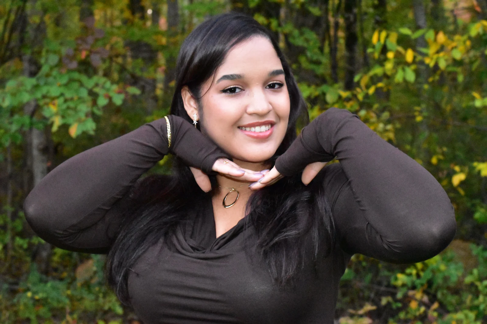 Editorial autumn portrait in warm fall color
